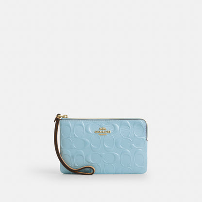Corner Zip Wristlet In Signature Leather