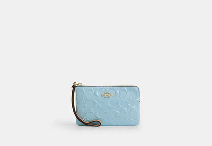 Corner Zip Wristlet In Signature Leather