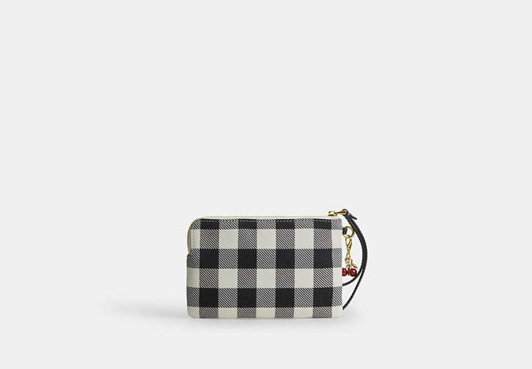 Corner Zip Wristlet With Gingham Print And Charm