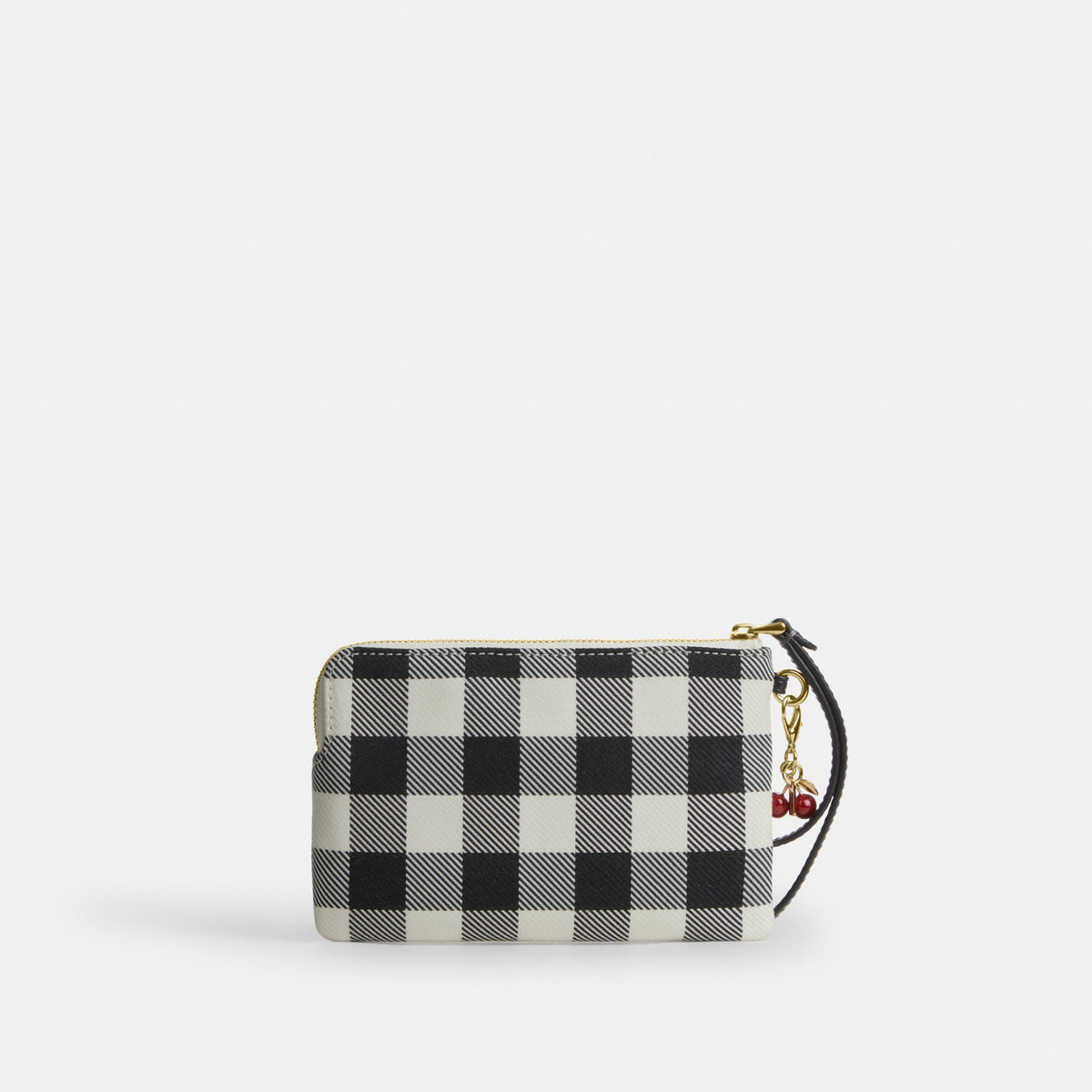 Corner Zip Wristlet With Gingham Print And Charm