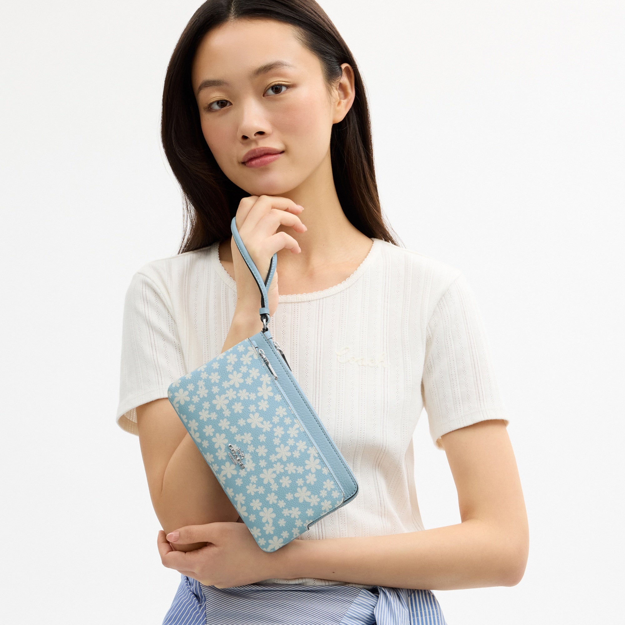 Double Zip Wristlet With Floral Print