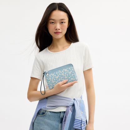 Double Zip Wristlet With Floral Print