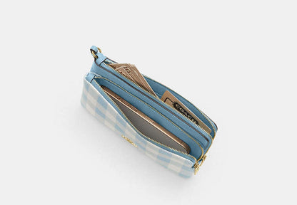 Double Zip Wristlet With Gingham Print