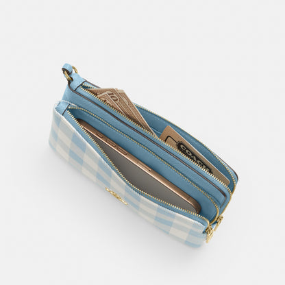 Double Zip Wristlet With Gingham Print