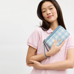 Double Zip Wristlet With Gingham Print