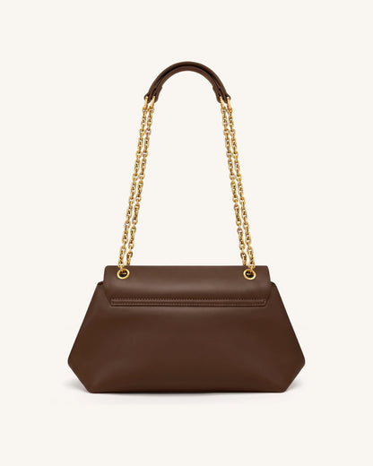 Valerie Chain Flap Shoulder Bag - Dark Brown