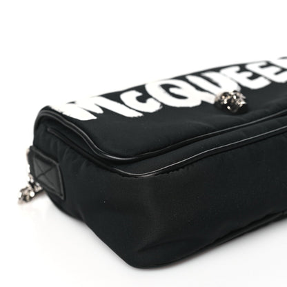 ALEXANDER MCQUEEN Nylon Graffiti Skull Small Crossbody Bag Black White