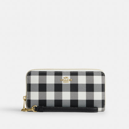 Long Zip Around Wallet With Gingham Print