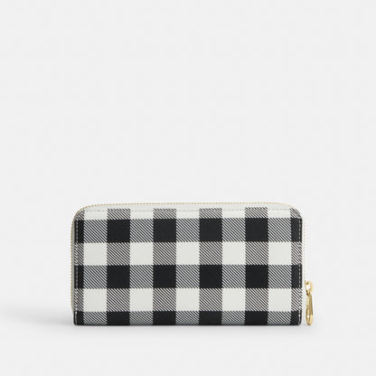 Long Zip Around Wallet With Gingham Print