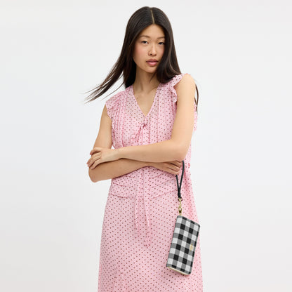 Long Zip Around Wallet With Gingham Print