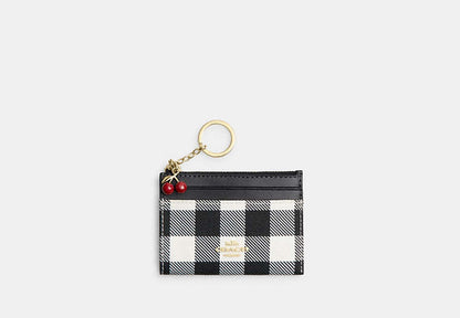 Mini Skinny Id Case With Gingham Print And Charm