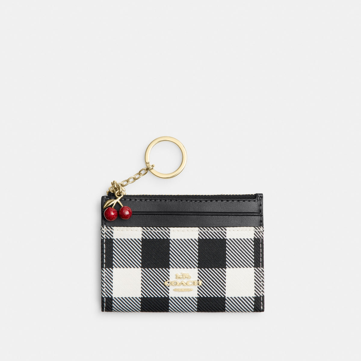 Mini Skinny Id Case With Gingham Print And Charm