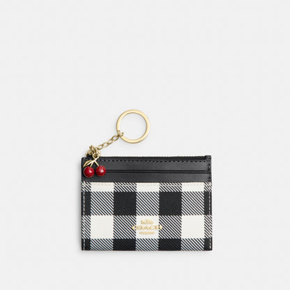 Mini Skinny Id Case With Gingham Print And Charm