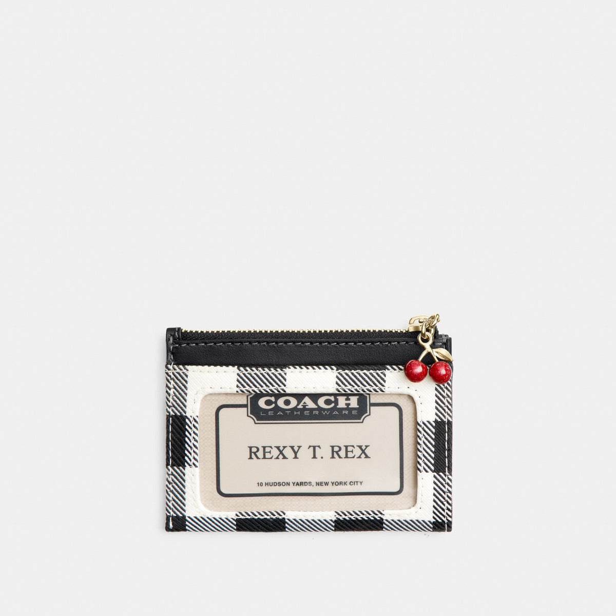 Mini Skinny Id Case With Gingham Print And Charm