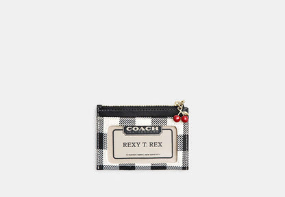 Mini Skinny Id Case With Gingham Print And Charm