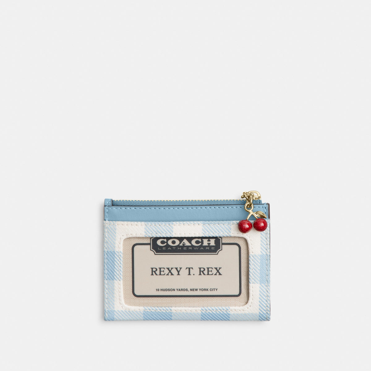 Mini Skinny Id Case With Gingham Print And Charm