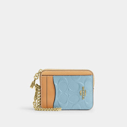 Zip Card Case In Signature Leather With Charm
