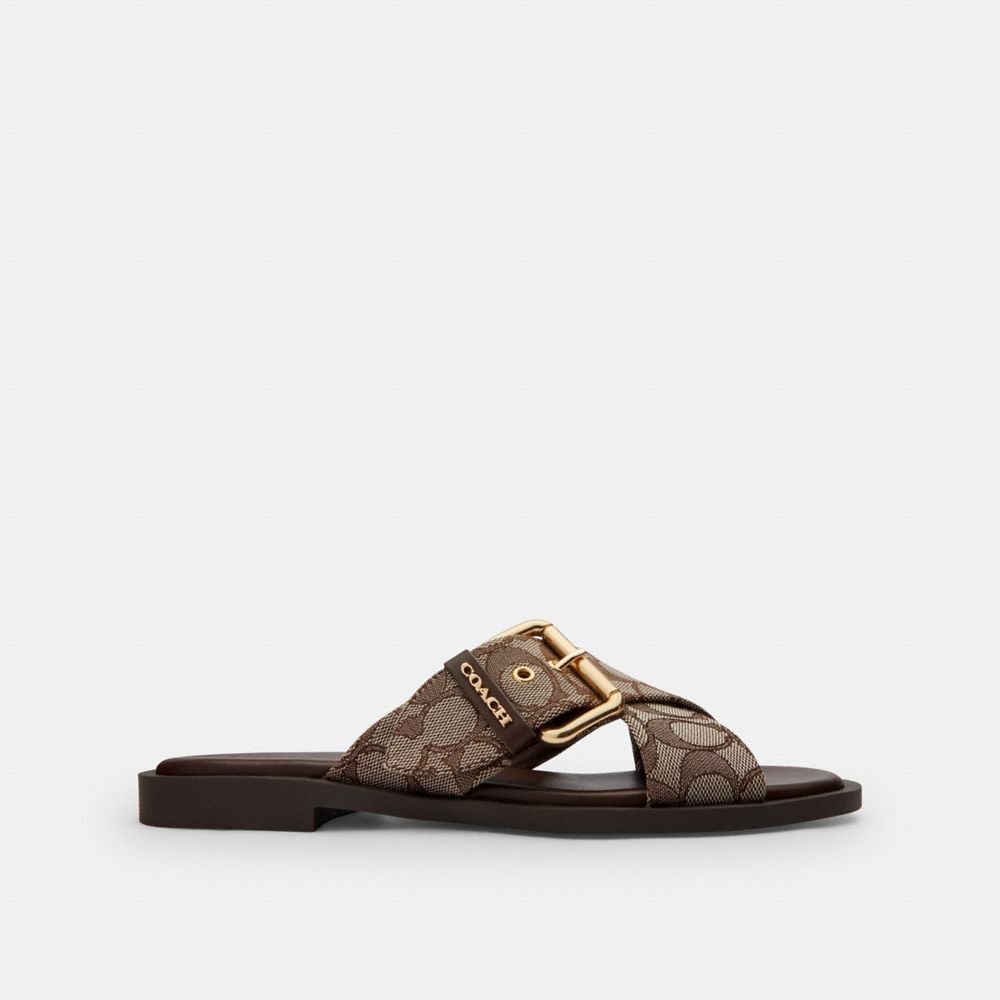 Crisscross Buckle Sandal In Signature Jacquard