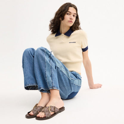 Crisscross Buckle Sandal In Signature Jacquard