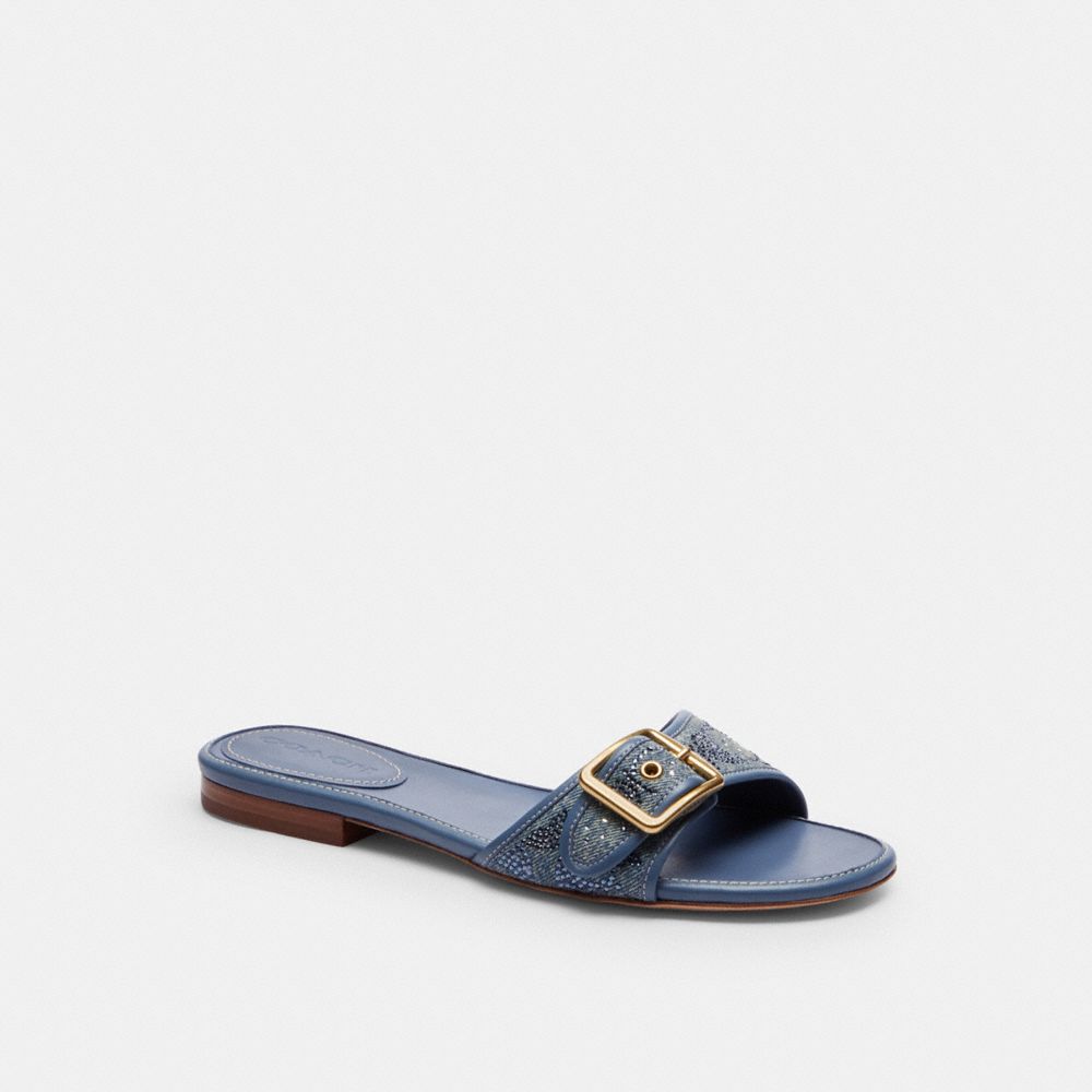 Margot Flat Sandal In Crystal Signature Denim