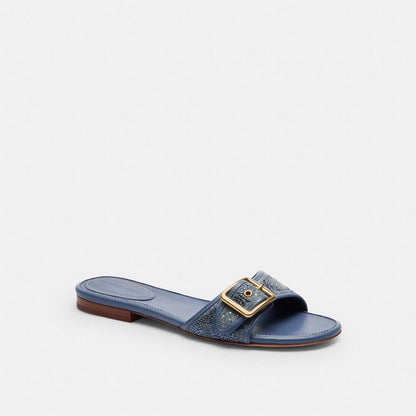Margot Flat Sandal In Crystal Signature Denim