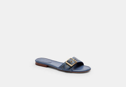 Margot Flat Sandal In Crystal Signature Denim