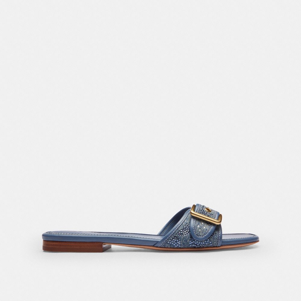 Margot Flat Sandal In Crystal Signature Denim