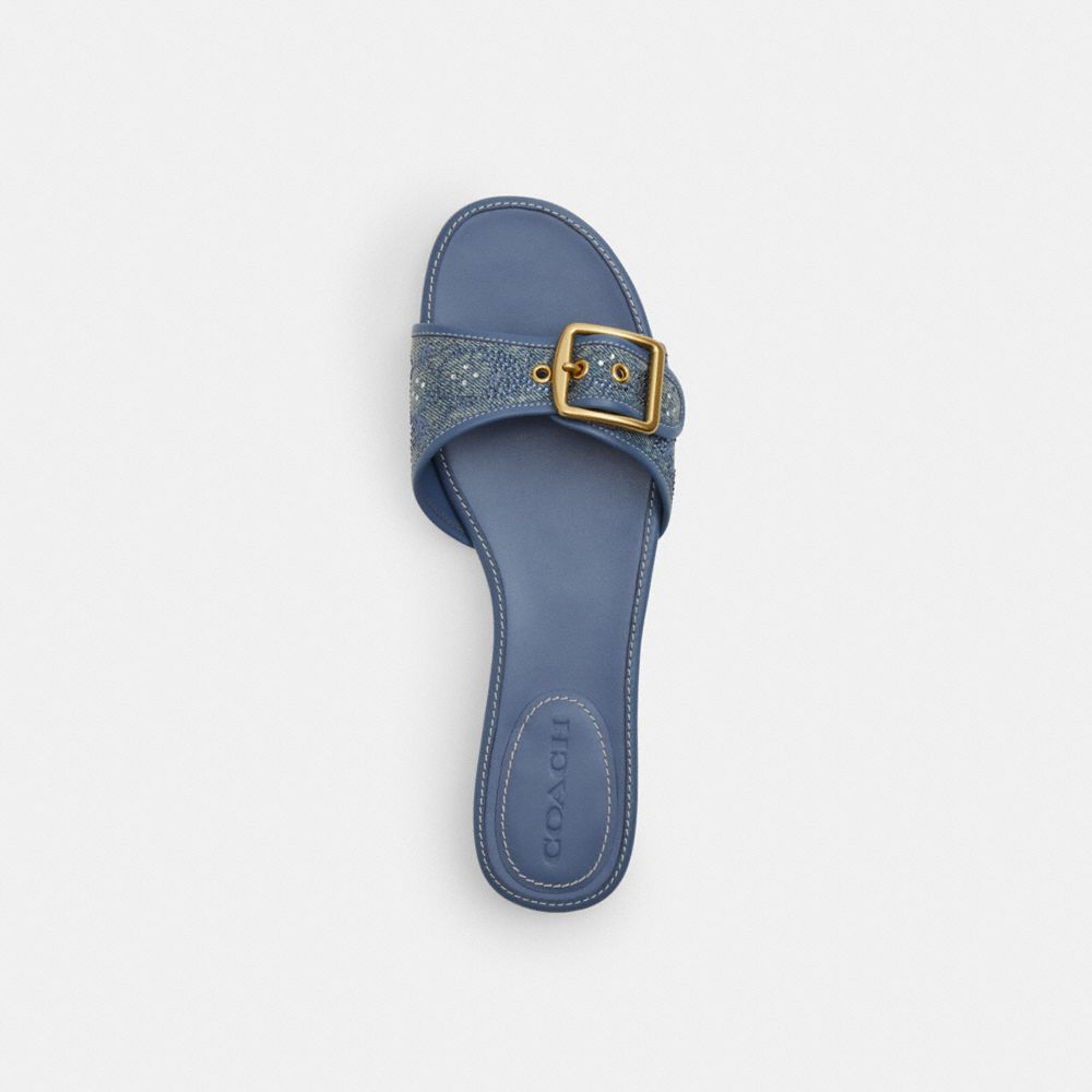 Margot Flat Sandal In Crystal Signature Denim