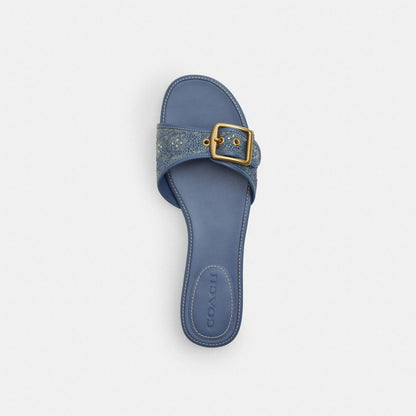 Margot Flat Sandal In Crystal Signature Denim