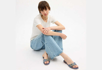 Margot Flat Sandal In Crystal Signature Denim