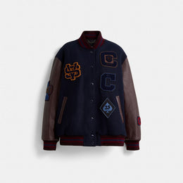 Restored Oversized Classic Varsity Jacket In Recycled Wool And Recycled Polyester