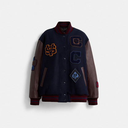 Restored Oversized Classic Varsity Jacket In Recycled Wool And Recycled Polyester