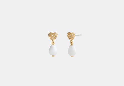 Heart Pearl Drop Earrings
