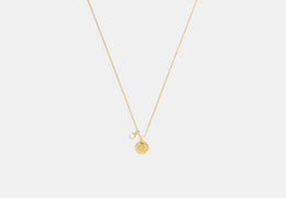 Textured Signature Coin And Pearl Pendant Necklace