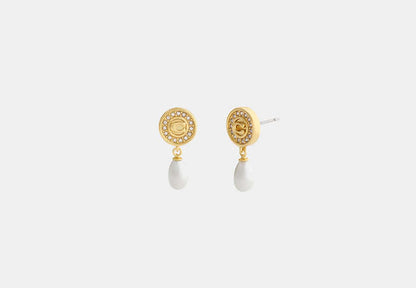 Signature Pavé Coin Pearl Drop Earrings