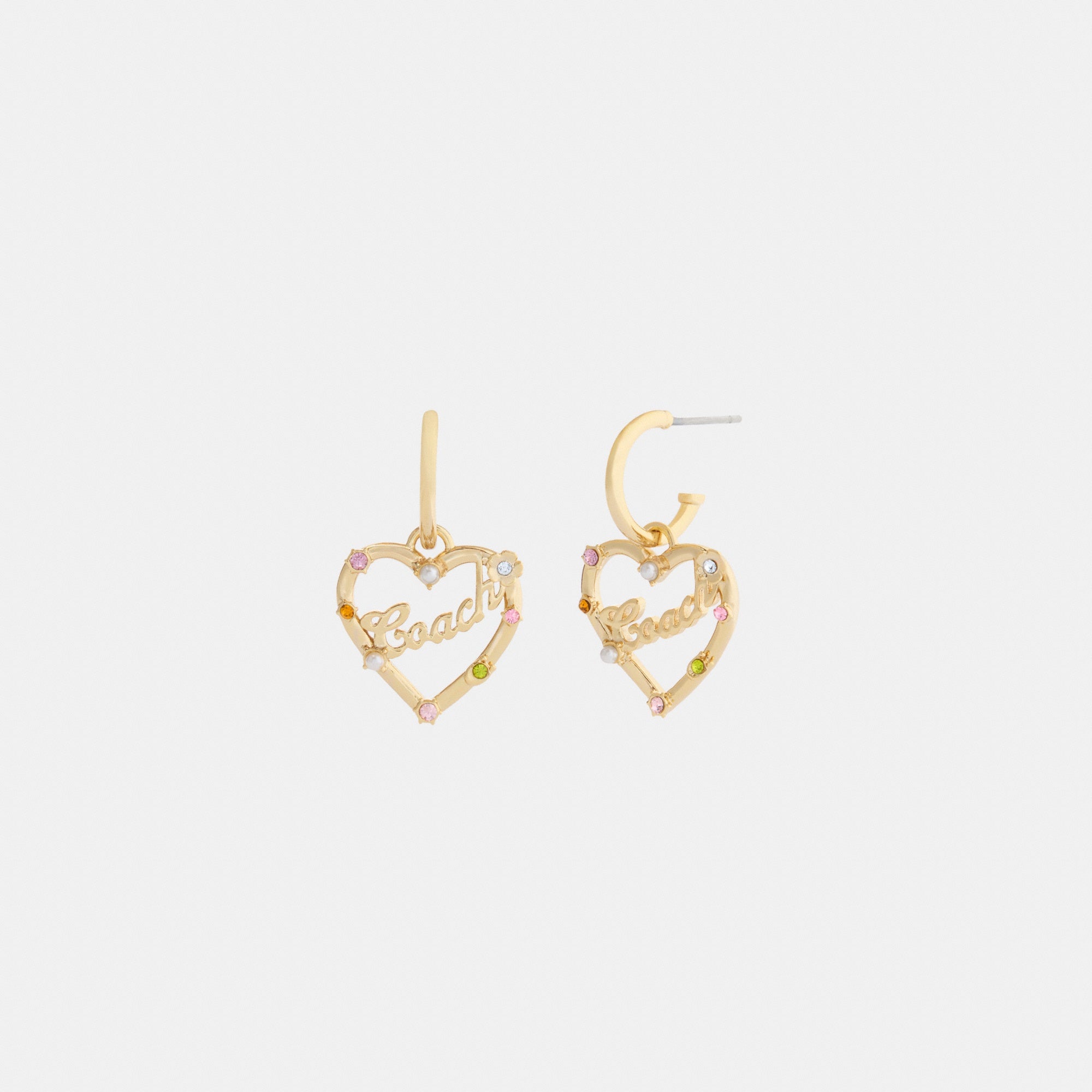 Coach Script Heart Hoop Earrings