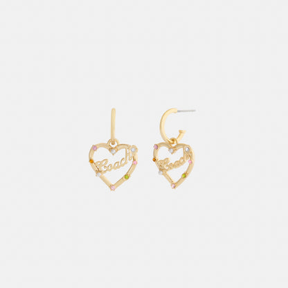 Coach Script Heart Hoop Earrings