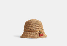 Straw Bucket Hat With Cherry Detail