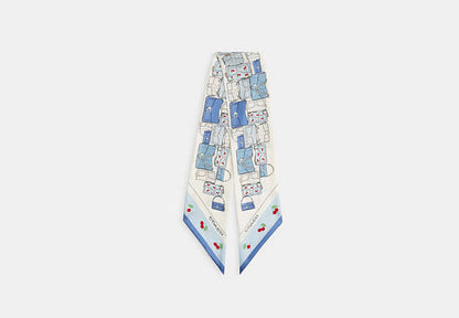 Tabby Cherry Print Silk Wide Skinny Scarf