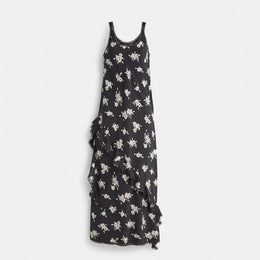 Restored Long Floral Ruffle Dress