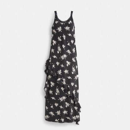 Restored Long Floral Ruffle Dress