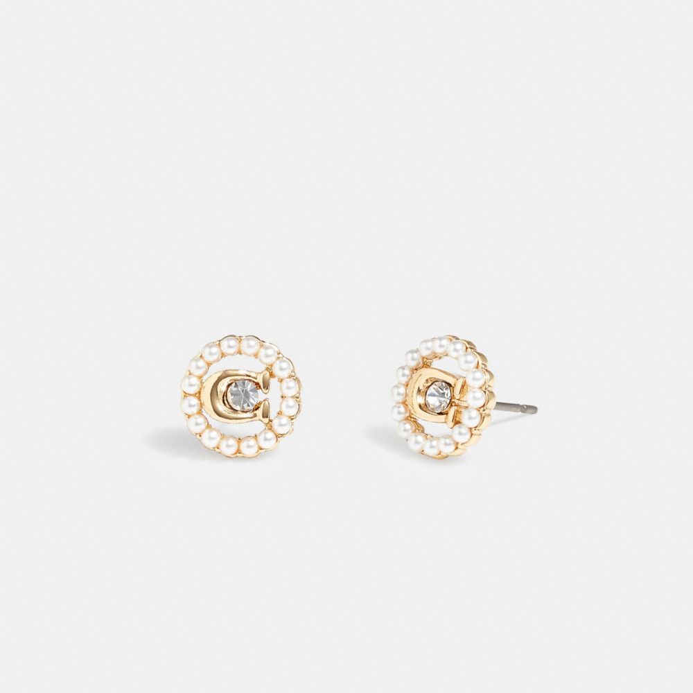 Sculpted C Pearl Stud Earrings