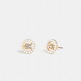Sculpted C Pearl Stud Earrings