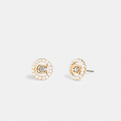Sculpted C Pearl Stud Earrings