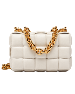Chain Cassette Padded Crossbody Bag in Intreccio Leather