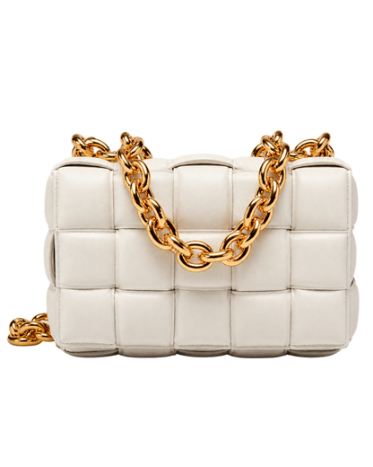Chain Cassette Padded Crossbody Bag in Intreccio Leather