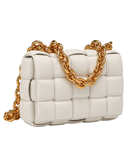 Chain Cassette Padded Crossbody Bag in Intreccio Leather