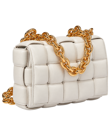 Chain Cassette Padded Crossbody Bag in Intreccio Leather