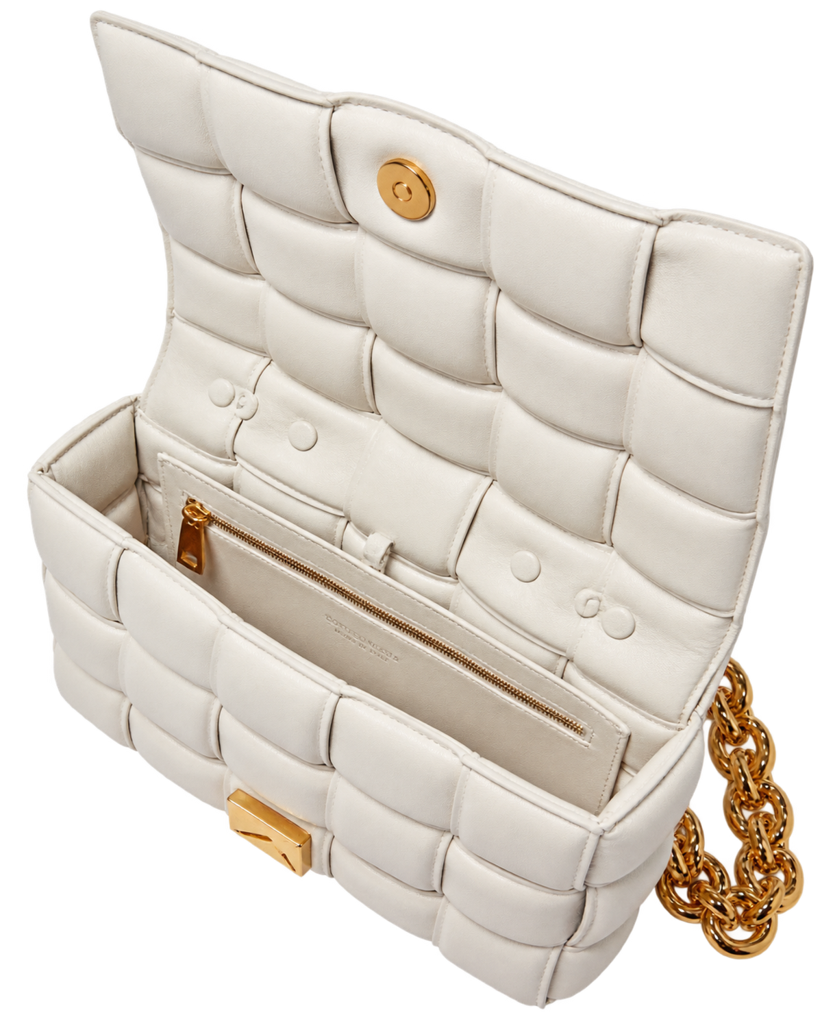 Chain Cassette Padded Crossbody Bag in Intreccio Leather