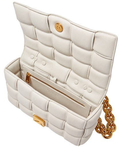 Chain Cassette Padded Crossbody Bag in Intreccio Leather